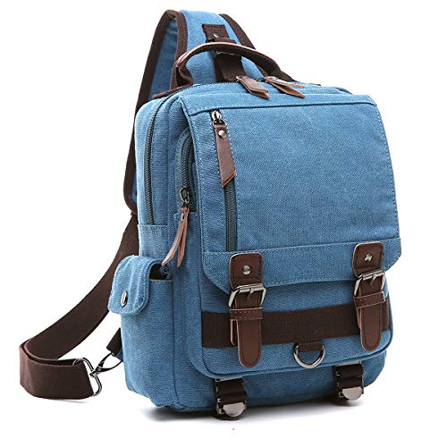 TELOSPORTS Canvas Waterproof Chest Shoulder Backpack Travel Casual Rucksack Sling Bag Cross body Messenger bag Men Women,canvas backpack