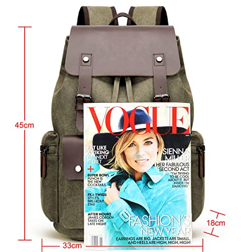 Leather Backpack for Men & Women, Denim Canvas Laptop Rucksack Casual Bookbag Hiking Bag Travel Daypack