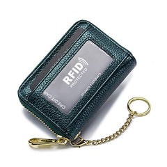 Credit Card Holder Real Leather Wallet, Zipper ID Window Card Cases Holder for Men Women Ladies, RFID Blocking, Cion Purse with Keychain