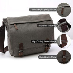 Telosports Large Vintage Canvas Messenger Shoulder Bag Crossbody Bookbag Business Bag for 15inch Laptop