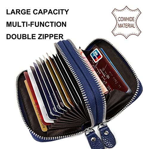 TELOSPORTS RFID Credit Card Holder, Small Leather Zipper Card Case Wallet for Women and ID Window Coin Pouch Security Travel Wallet