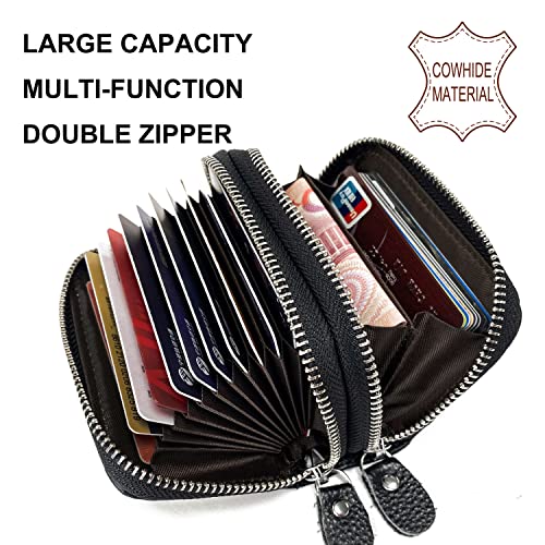 TELOSPORTS RFID Credit Card Holder, Small Leather Zipper Card Case Wallet for Women and ID Window Coin Pouch Security Travel Wallet