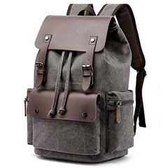 Leather Backpack for Men & Women, Denim Canvas Laptop Rucksack Casual Bookbag Hiking Bag Travel Daypack