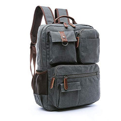 TELOSPORTS Canvas Laptop Backpacks Vintage Business Travel Rucksack Fits Bookbags for Men Women Gray