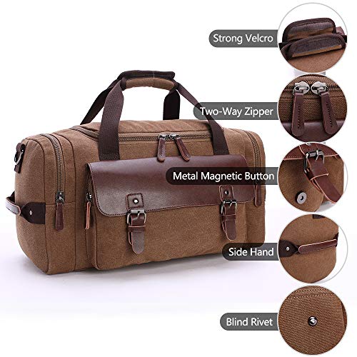 TELOSPORTS Canvas Duffel Bag, Vintage Canvas Weekender Bag Travel Bag Sports Duffel with Shoulder Strap (Coffee)