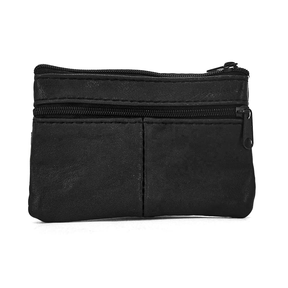 TASSINI TRENDS Lambskin Coin Change Purse Key Holder Wallet, Black, Small