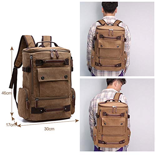 TELOSPORTS Vintage Canvas Fits 15.6 Inch Laptop Casual Bookbags Business Computer Bag Rucksack for Men Women Coffee