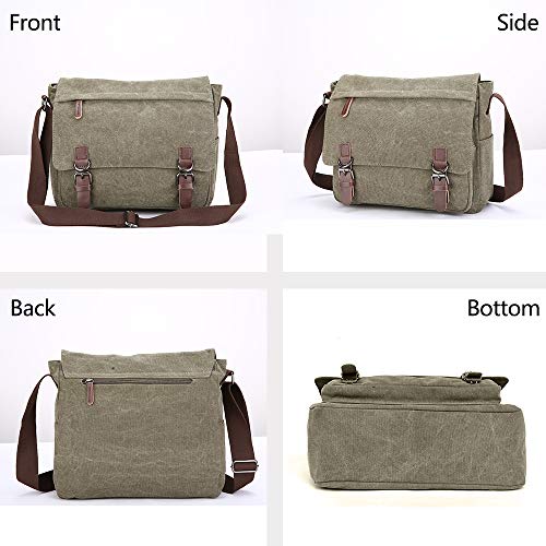 TELOSPORTS Large Vintage Canvas Messenger Shoulder Bag Crossbody Bookbag Business Bag for 15inch Laptop