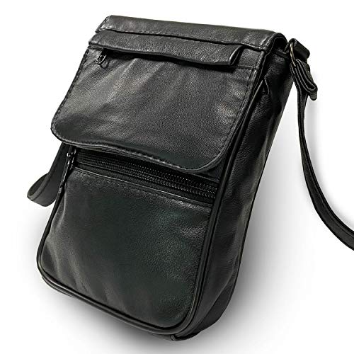 TASSINI TRENDS Lambskin Satchel Single Shoulder Crossbody Handbag Multi Pockets Purse Small Messenger Bag black