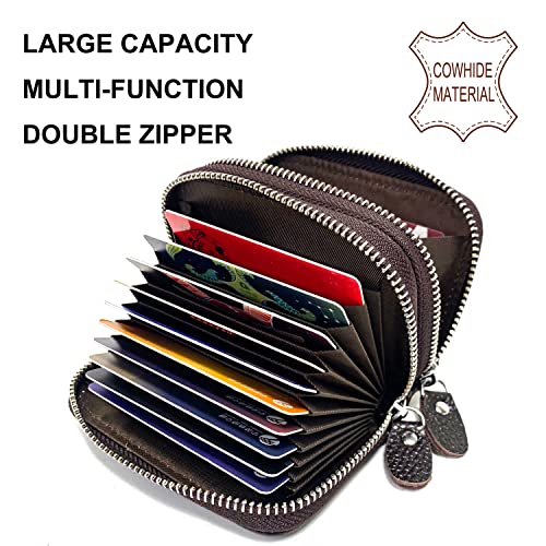 TELOSPORTS RFID Credit Card Holder, Small Leather Zipper Card Case Wallet for Women and ID Window Coin Pouch Security Travel Wallet