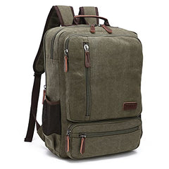 TELOSPORTS Canvas Laptop Backpack Backpack Water-Repellent Travel Business Bag Men Women Green