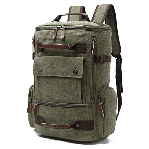 TELOSPORTS Vintage Canvas Fits 15.6 Inch Laptop Casual Bookbags Business Computer Bag Rucksack for Men Women Green