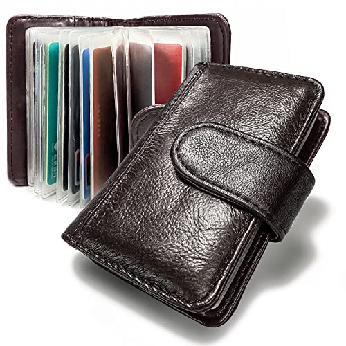 TASSINI Cowhide Leather Card Case Wallet Credit Card Holder Wallet for Men or Women(Brown)