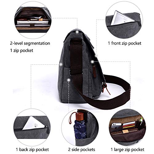 Telosports Large Vintage Canvas Messenger Shoulder Bag Crossbody Bookbag Business Bag for 15inch Laptop