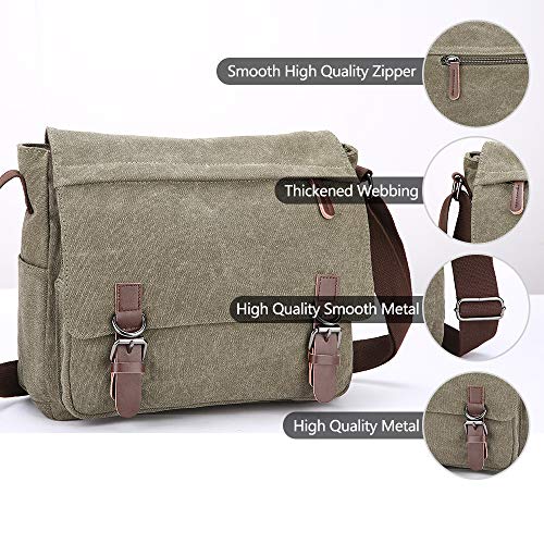 TELOSPORTS Large Vintage Canvas Messenger Shoulder Bag Crossbody Bookbag Business Bag for 15inch Laptop