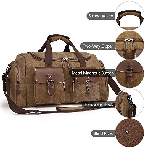 TELOSPORTS Canvas Duffel Bag, Vintage Canvas Weekender Bag Travel Bag Sports Duffel with Shoulder Strap (Coffee)