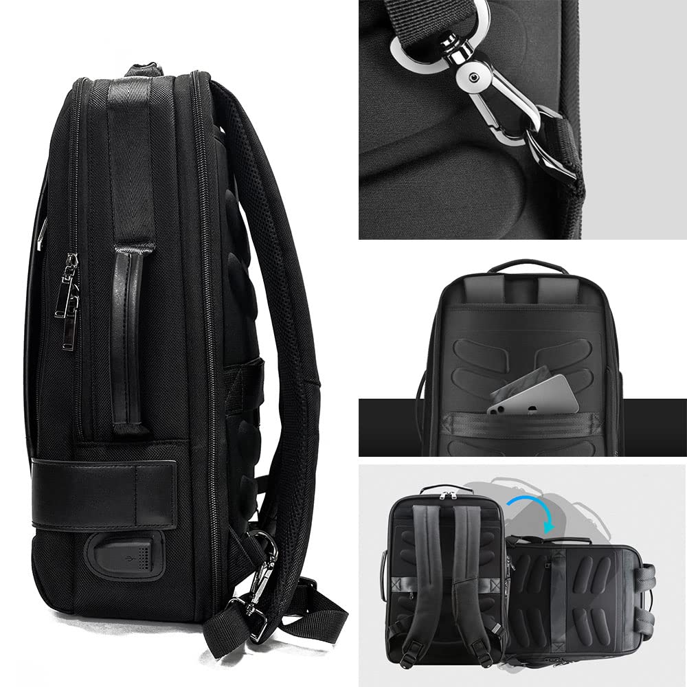 15.6 inch Laptop Business Backpack Convertible Increase Compartment Intelligent Increase Rucksack USB Charging and Water Resistant College Multi-Functional Travel Men Backpack Black