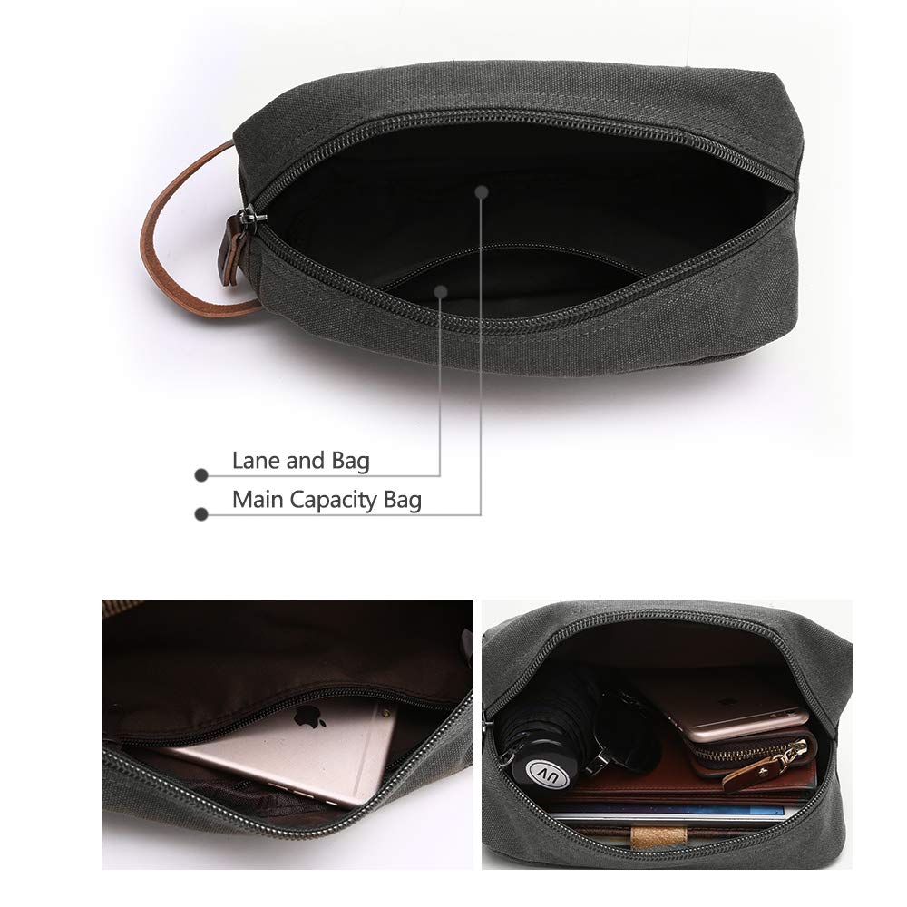 TELOSPORTS Canvas Travel Toiletry Organizer Bag for Man and Women, Dopp Kit Bathroom Shaving Cosmetic Bag