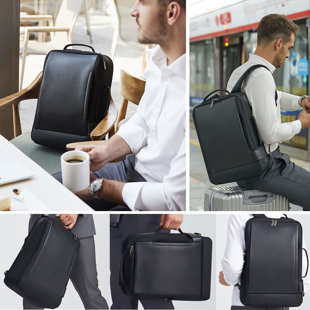 15.6 inch Laptop Business Backpack Convertible Increase Compartment Intelligent Increase Rucksack USB Charging and Water Resistant College Multi-Functional Travel Men Backpack Black