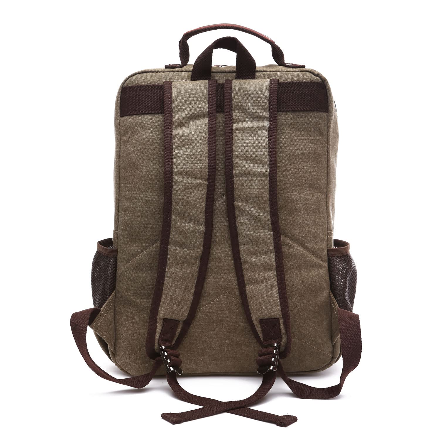 TELOSPORTS Canvas Laptop Backpacks Vintage Business Travel Rucksack Fits Bookbags for Men Women Green