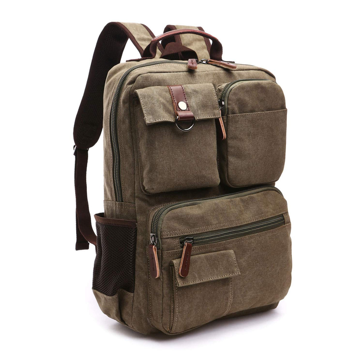 TELOSPORTS Canvas Laptop Backpacks Vintage Business Travel Rucksack Fits Bookbags for Men Women Green