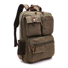 TELOSPORTS Canvas Laptop Backpacks Vintage Business Travel Rucksack Fits Bookbags for Men Women Green