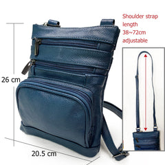 Real Leathers X-Large Crossbody Zippered Purse - 3 Front Pockets,2 back Pockets Shoulder bag for Women Adjustable Strap TASSINI (Blue)