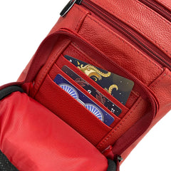 Real Leathers X-Large Crossbody Zippered Purse - 3 Front Pockets,2 back Pockets Shoulder bag for Women Adjustable Strap TASSINI (Red)